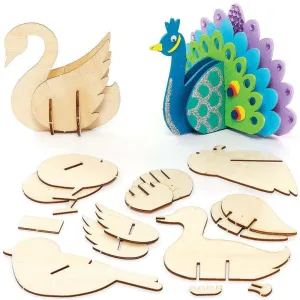 American Elm Bird Woodcraft Model Kits, Arts and Crafts for Kids,Brown Pack of 5