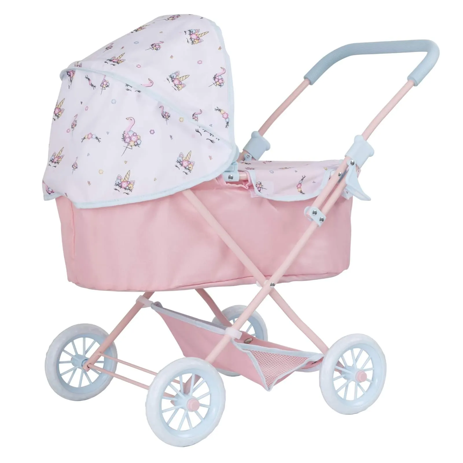 BabyBoo Junior Roamer Deluxe Doll Pram Unicorn & Flamingo Pattern Matching Changing Bag