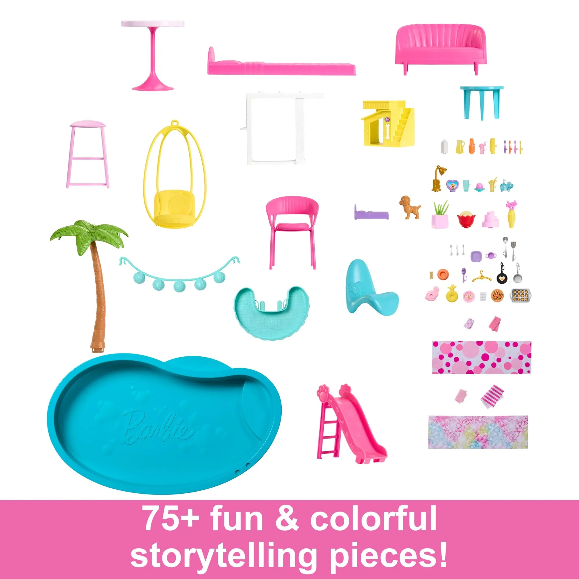 Barbie Dreamhouse, 75  Pieces, Pool Party Doll House With 3 Story Slide