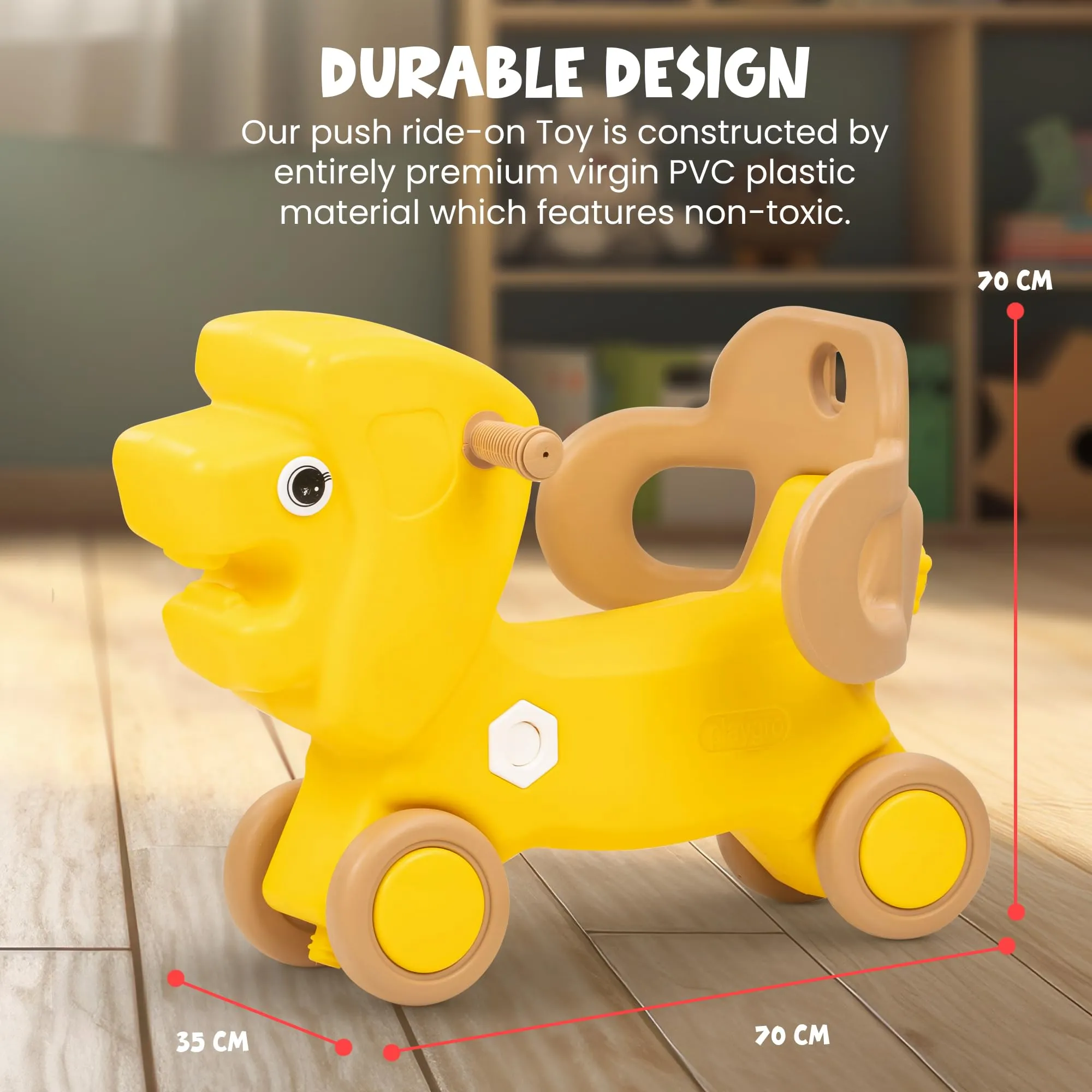 Baybee 2 in 1 Baby Horse Push Ride on Car with Rocker for Kids with Handle & Safety Guardrail (Lion)
