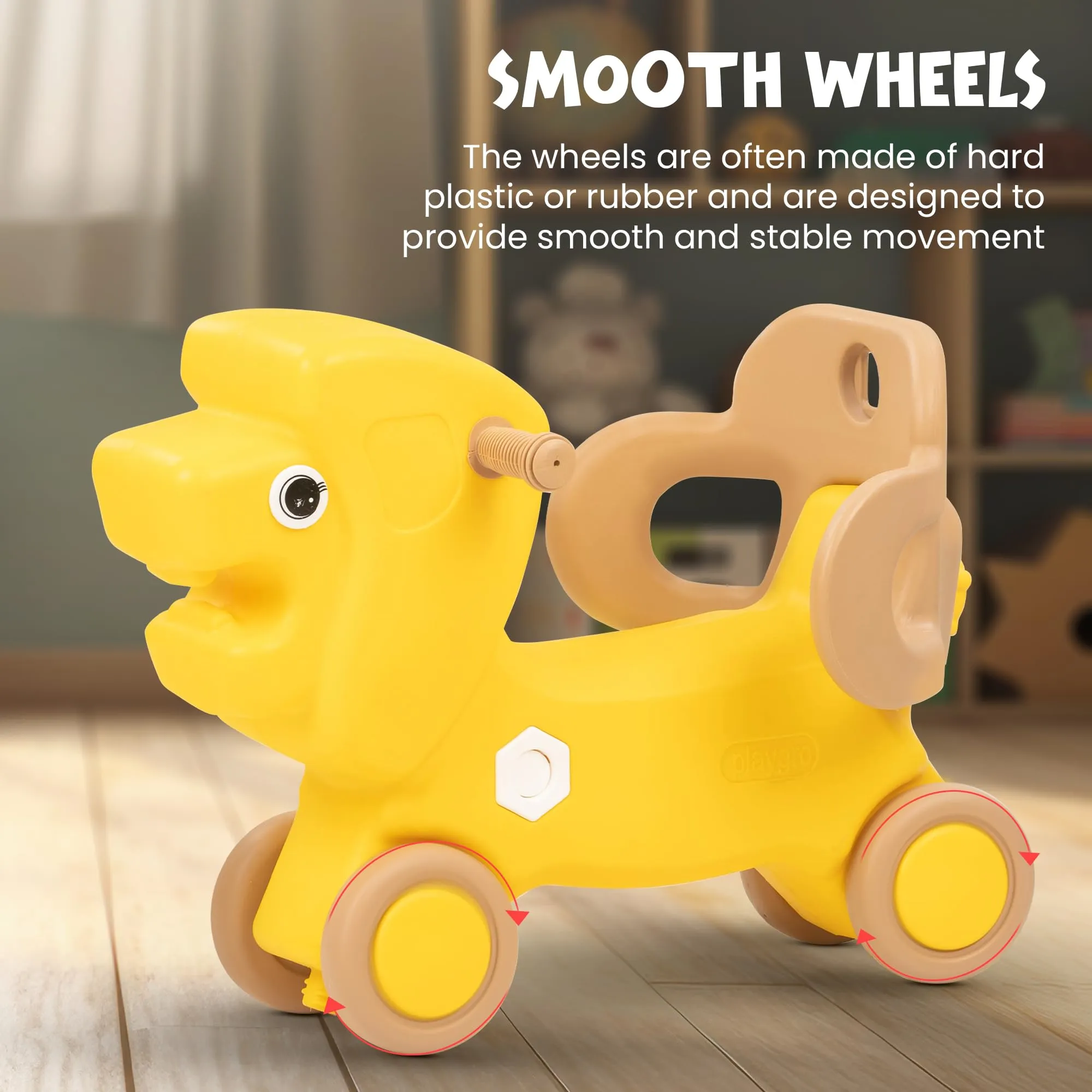Baybee 2 in 1 Baby Horse Push Ride on Car with Rocker for Kids with Handle & Safety Guardrail (Lion)