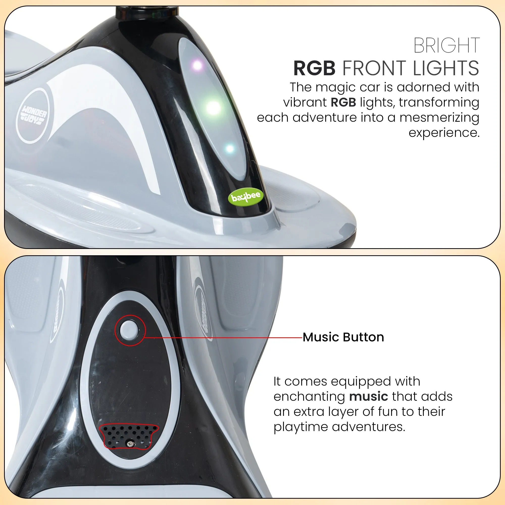 Baybee Pluto Kids Magic Swing Cars for Kids, with Led Lights, Scratch Free PP Wheels & Music