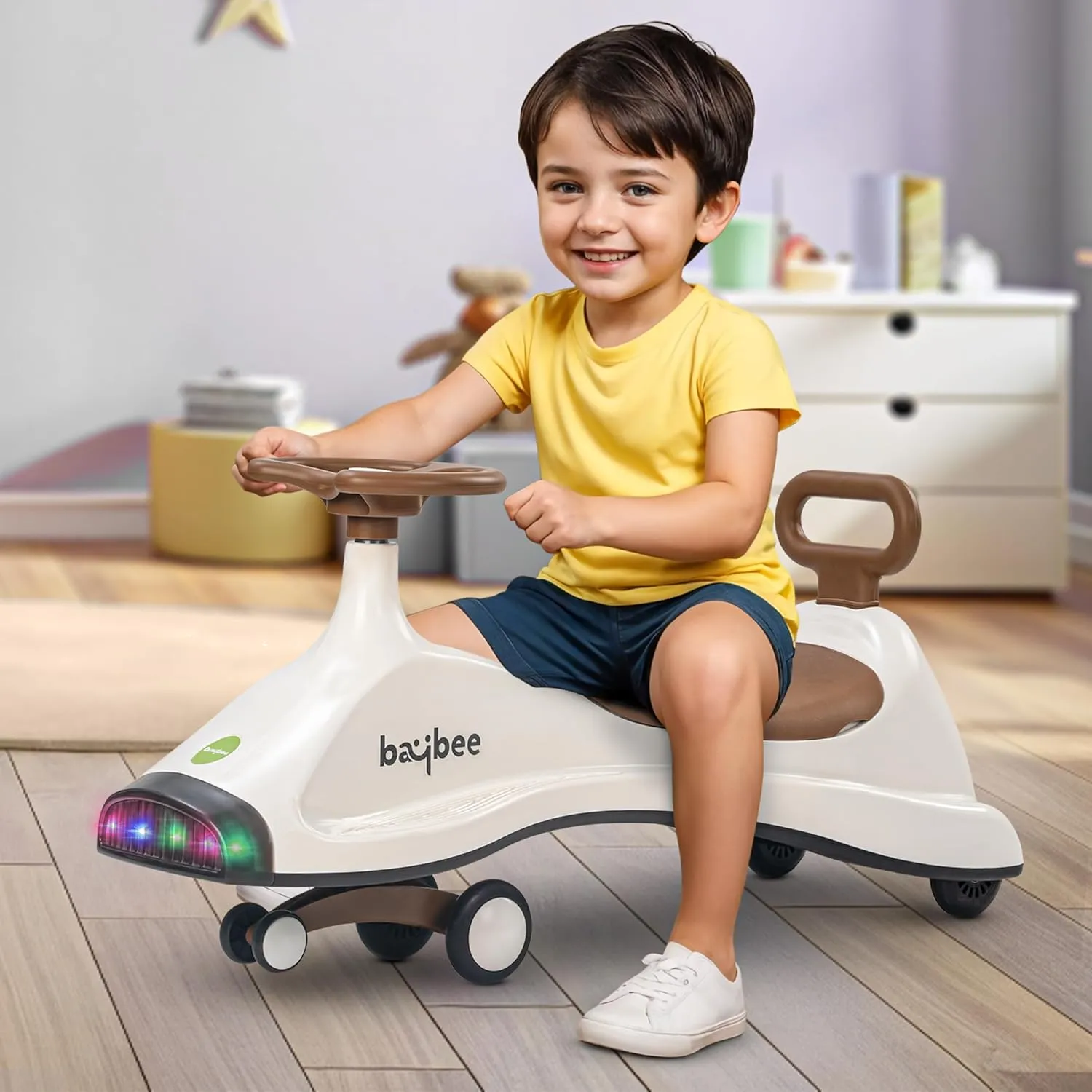 Baybee Primo Kids Magic Swing Cars for Kids | Push Ride on Baby Car with 360° Steering, LED Lights, Music & Storage, Twister Ride on Toy Kids Car