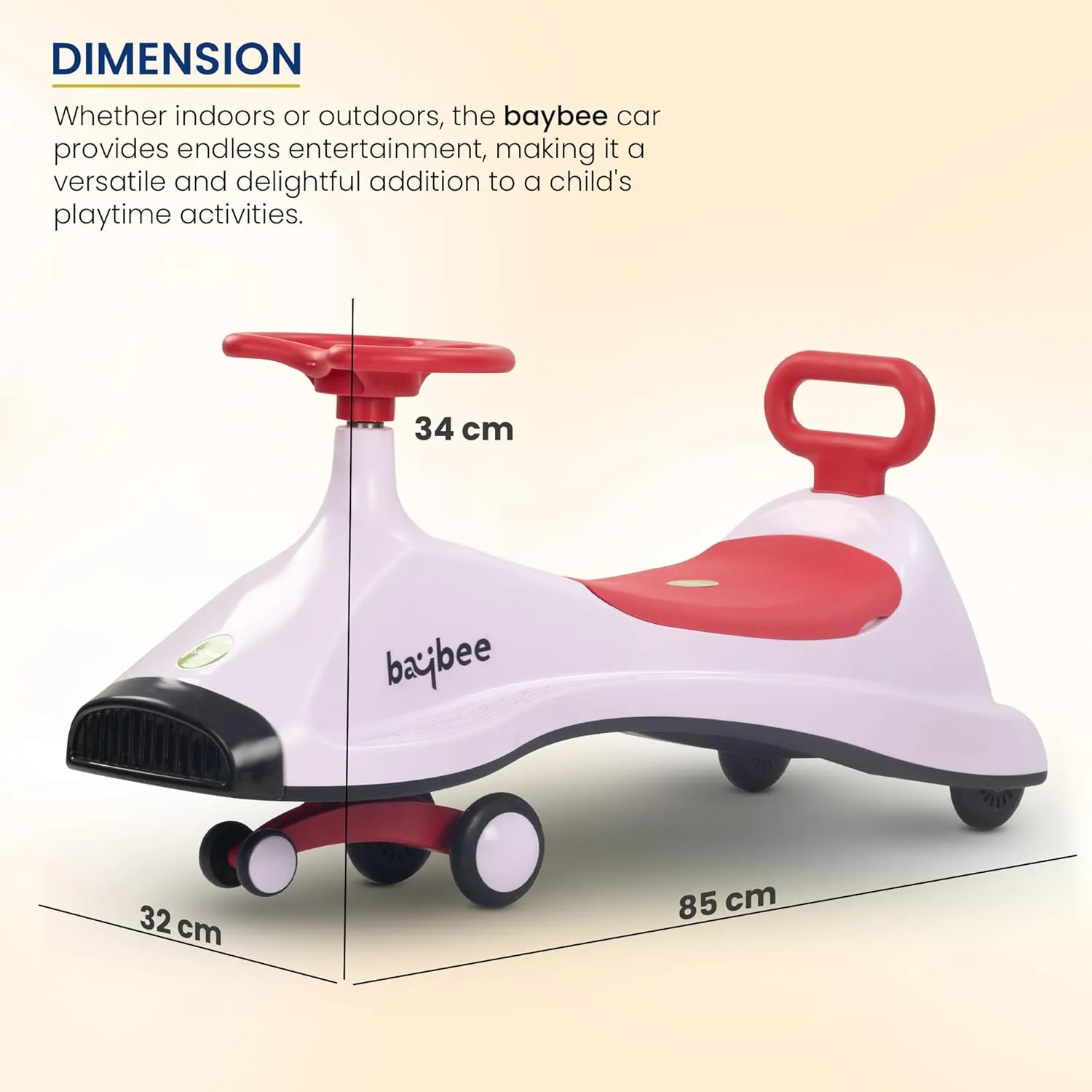 Baybee Primo Kids Magic Swing Cars for Kids | Push Ride on Baby Car with 360° Steering, LED Lights, Music & Storage, Twister Ride on Toy Kids Car