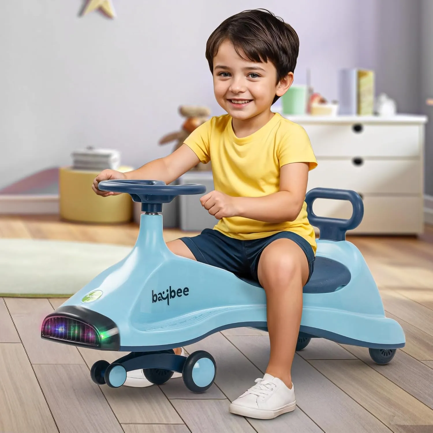 Baybee Primo Kids Magic Swing Cars for Kids | Push Ride on Baby Car with 360° Steering, LED Lights, Music & Storage, Twister Ride on Toy Kids Car
