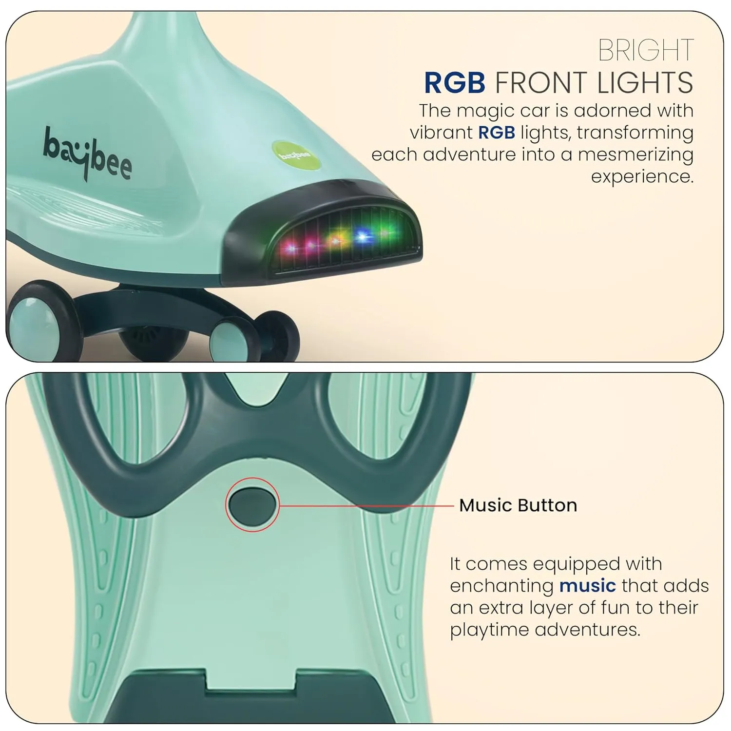 Baybee Primo Kids Magic Swing Cars for Kids | Push Ride on Baby Car with 360° Steering, LED Lights, Music & Storage, Twister Ride on Toy Kids Car