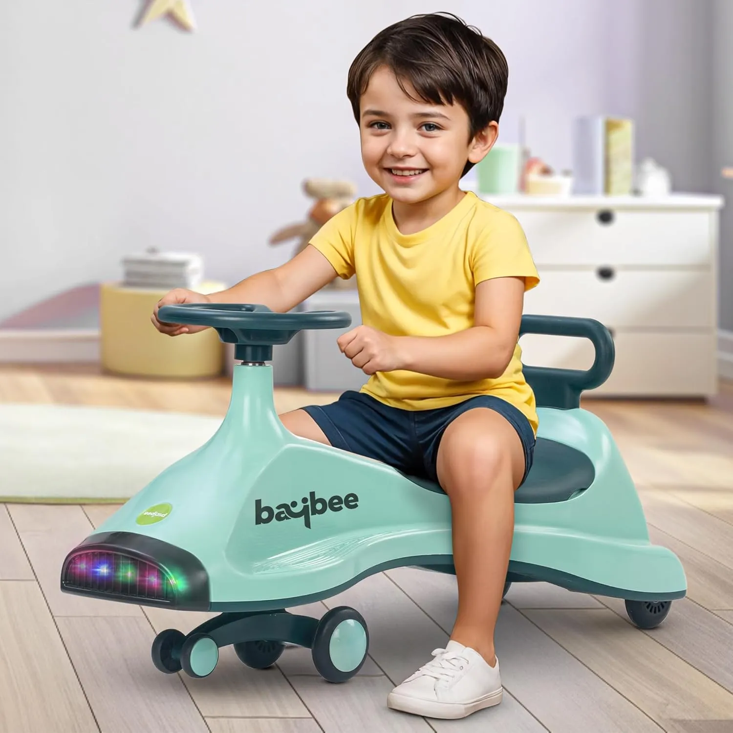 Baybee Primo Kids Magic Swing Cars for Kids | Push Ride on Baby Car with 360° Steering, LED Lights, Music & Storage, Twister Ride on Toy Kids Car