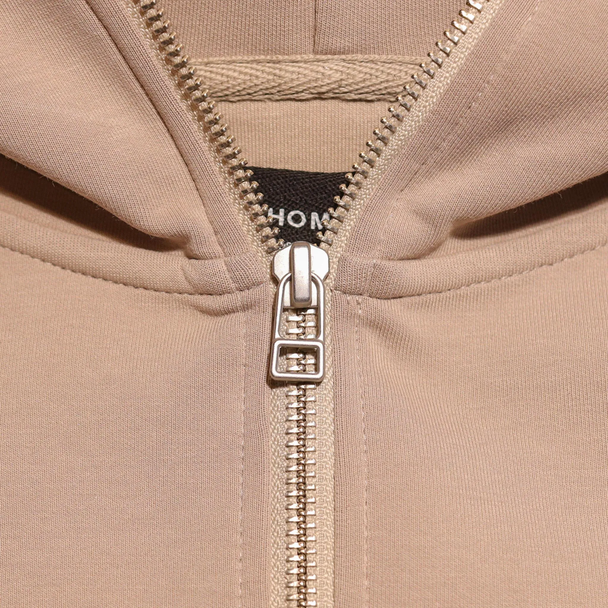 Embroidered H 2-Way Zip-Up Hoodie Latte