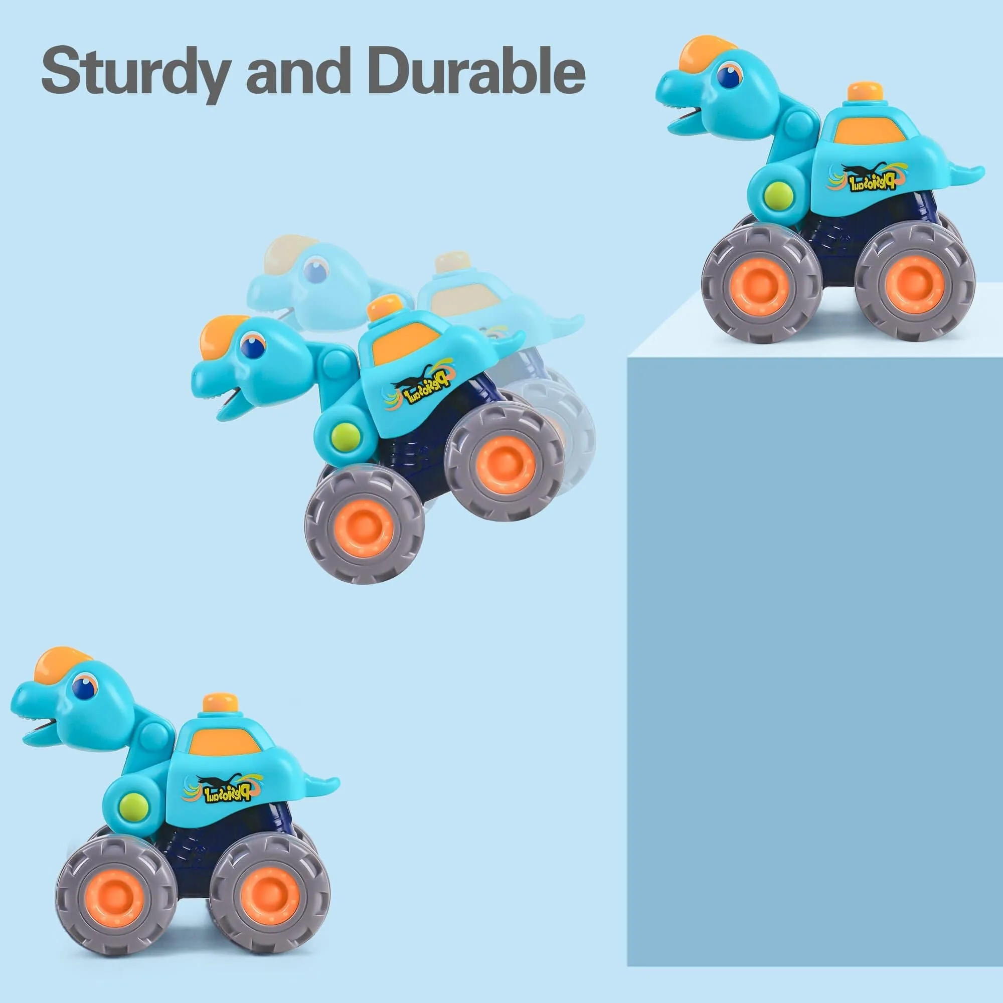 iPlay iLearn Dinosaur Truck Toys - Pull Back Dino Cars