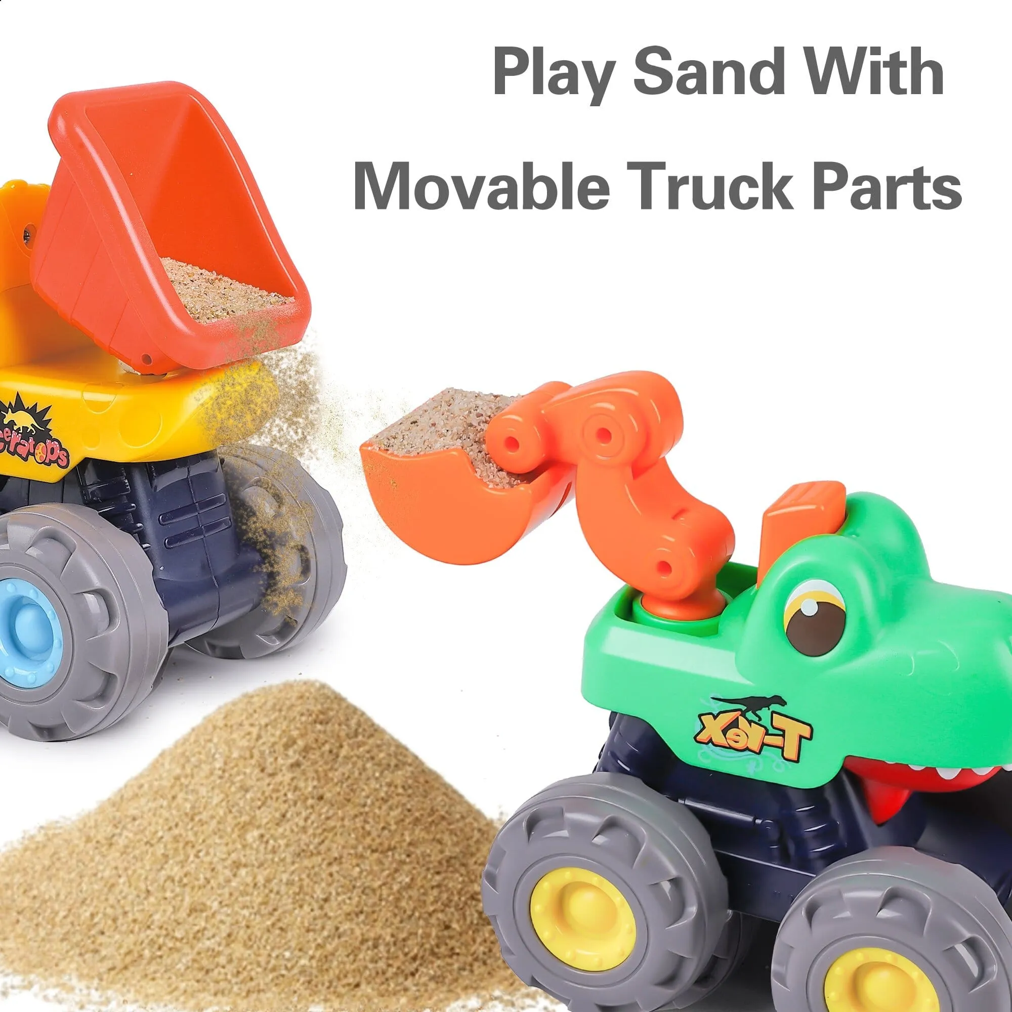 iPlay iLearn Dinosaur Truck Toys - Pull Back Dino Cars