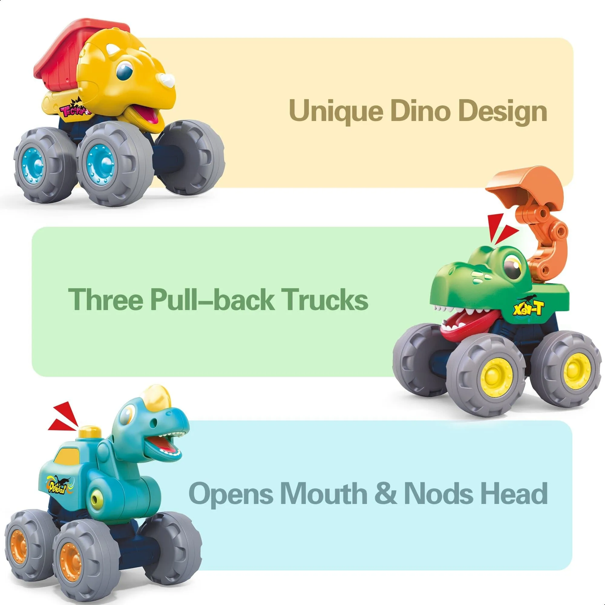 iPlay iLearn Dinosaur Truck Toys - Pull Back Dino Cars