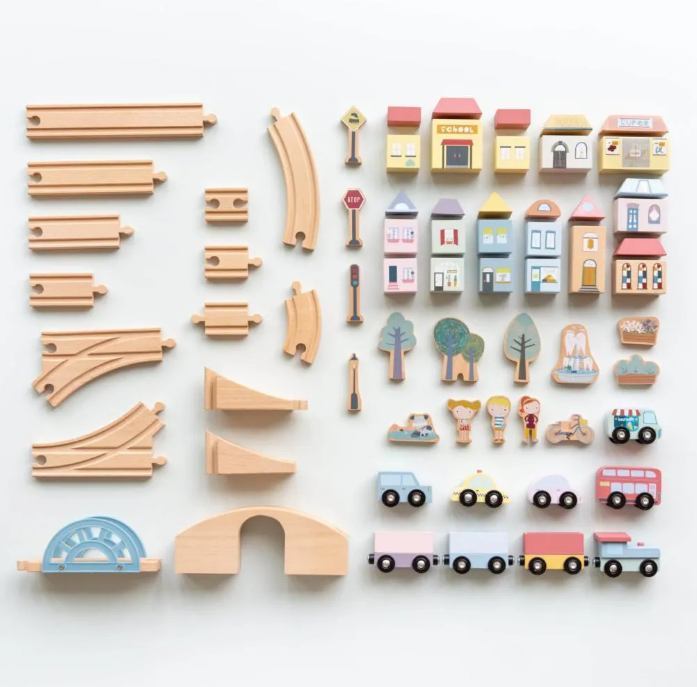 Little Dutch, XL Wooden Train Set Starter Kit
