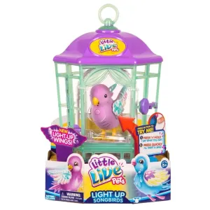 Little Live Pets Interactive Light-up Bird Electronic Pet with Cage, Rainbow Glow - Random Color Pick