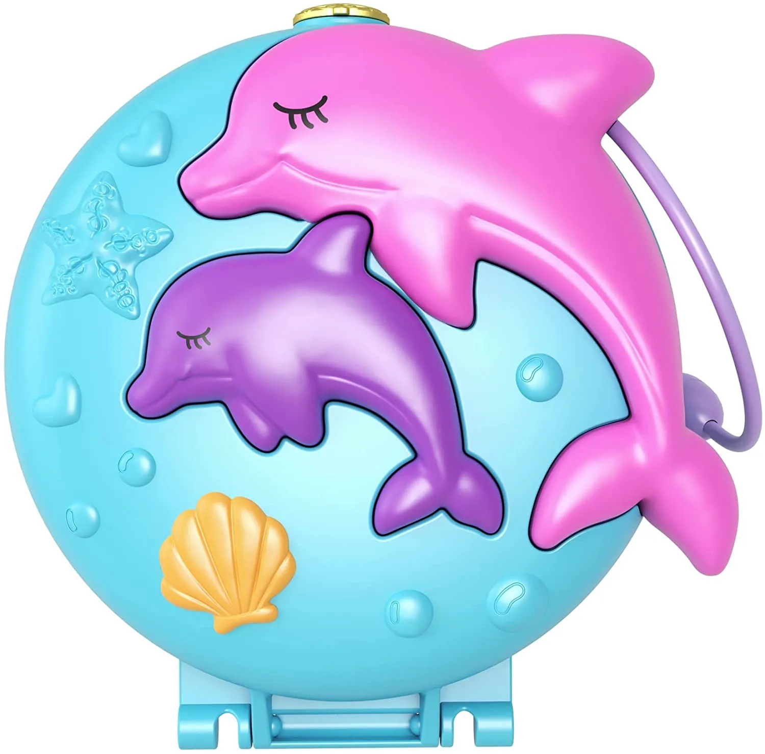 Polly Pocket Dolphin Beach Compact, Beach-Adventure Theme with Micro Polly & Mermaid Doll, 5 Reveals & 13 Accessories, Pop & Swap Feature