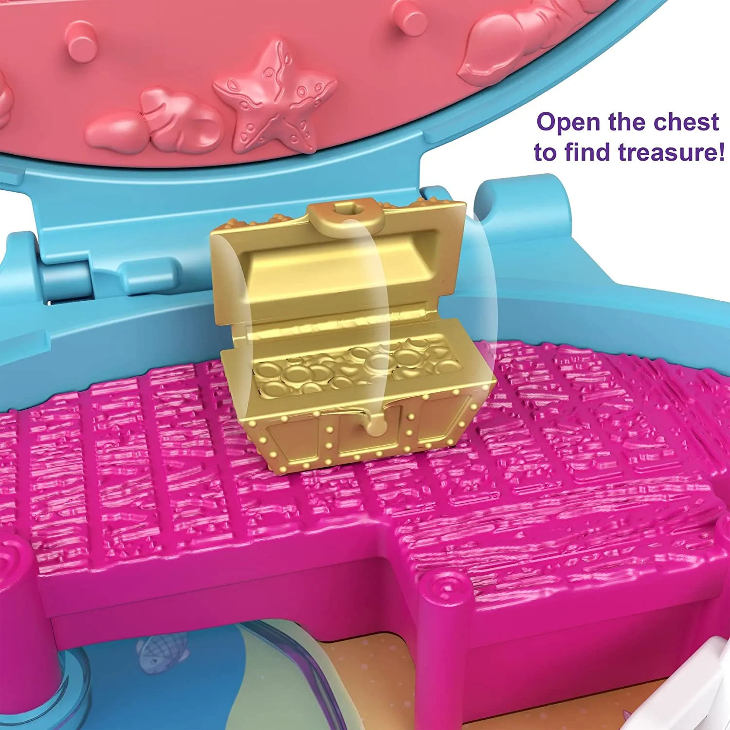 Polly Pocket Dolphin Beach Compact, Beach-Adventure Theme with Micro Polly & Mermaid Doll, 5 Reveals & 13 Accessories, Pop & Swap Feature