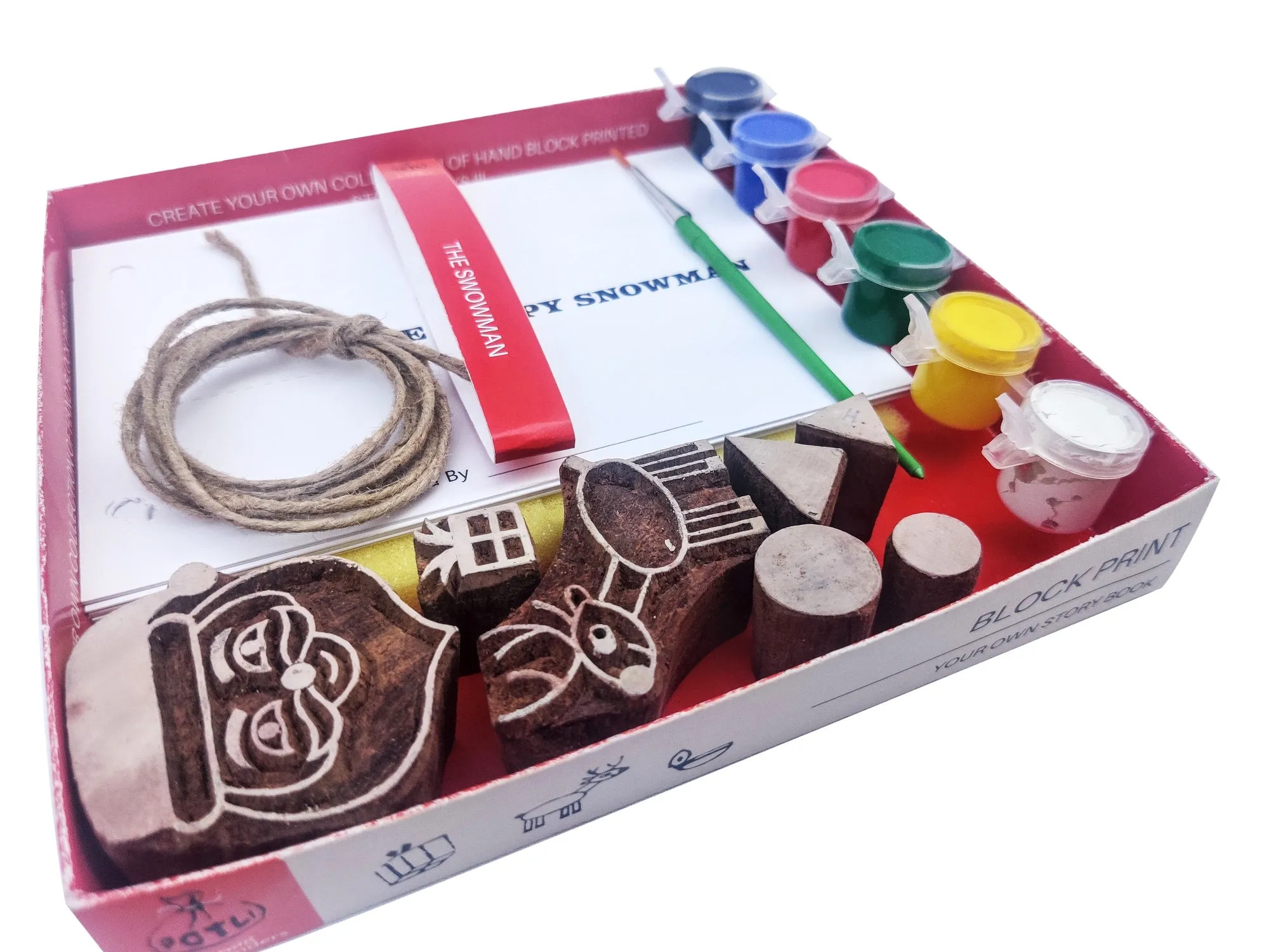 POTLI Handmade Wooden Block Print DIY Craft Kit -Block Print your own Snowman Storybook 5 Years  