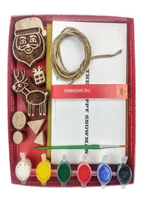POTLI Handmade Wooden Block Print DIY Craft Kit -Block Print your own Snowman Storybook 5 Years  