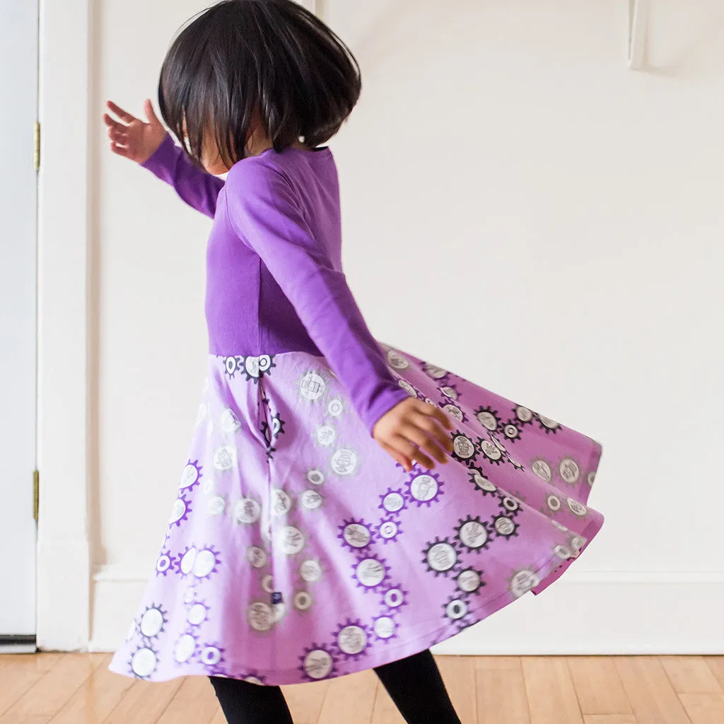 "SparkleBots" Robots Twirly Play Dress with Pockets and Long Sleeves