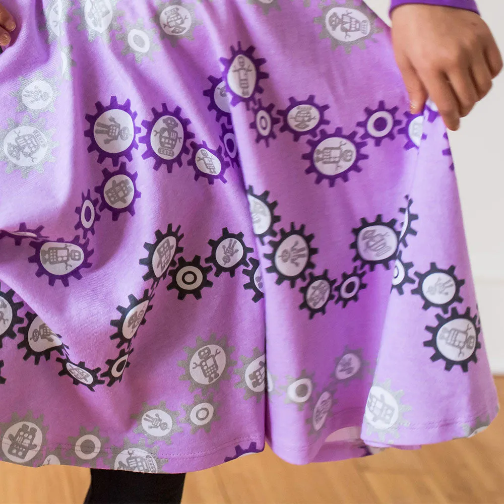"SparkleBots" Robots Twirly Play Dress with Pockets and Long Sleeves