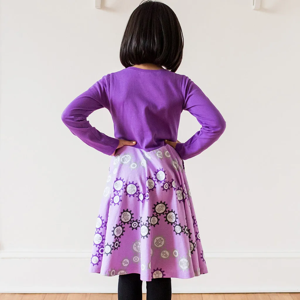 "SparkleBots" Robots Twirly Play Dress with Pockets and Long Sleeves