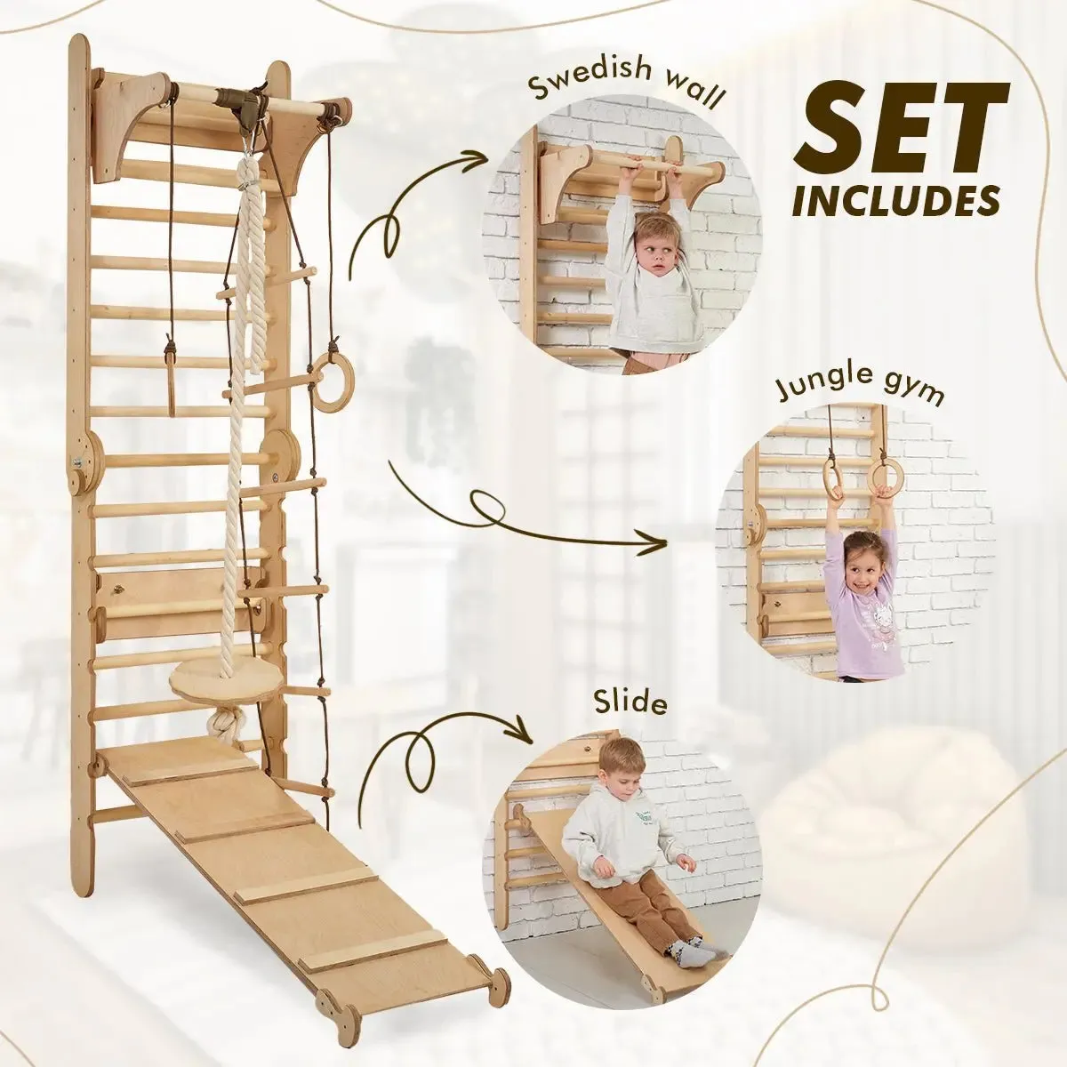 Swedish Ladder Set   Swing Gym 3in1   Slide Board   Triangle Ladder