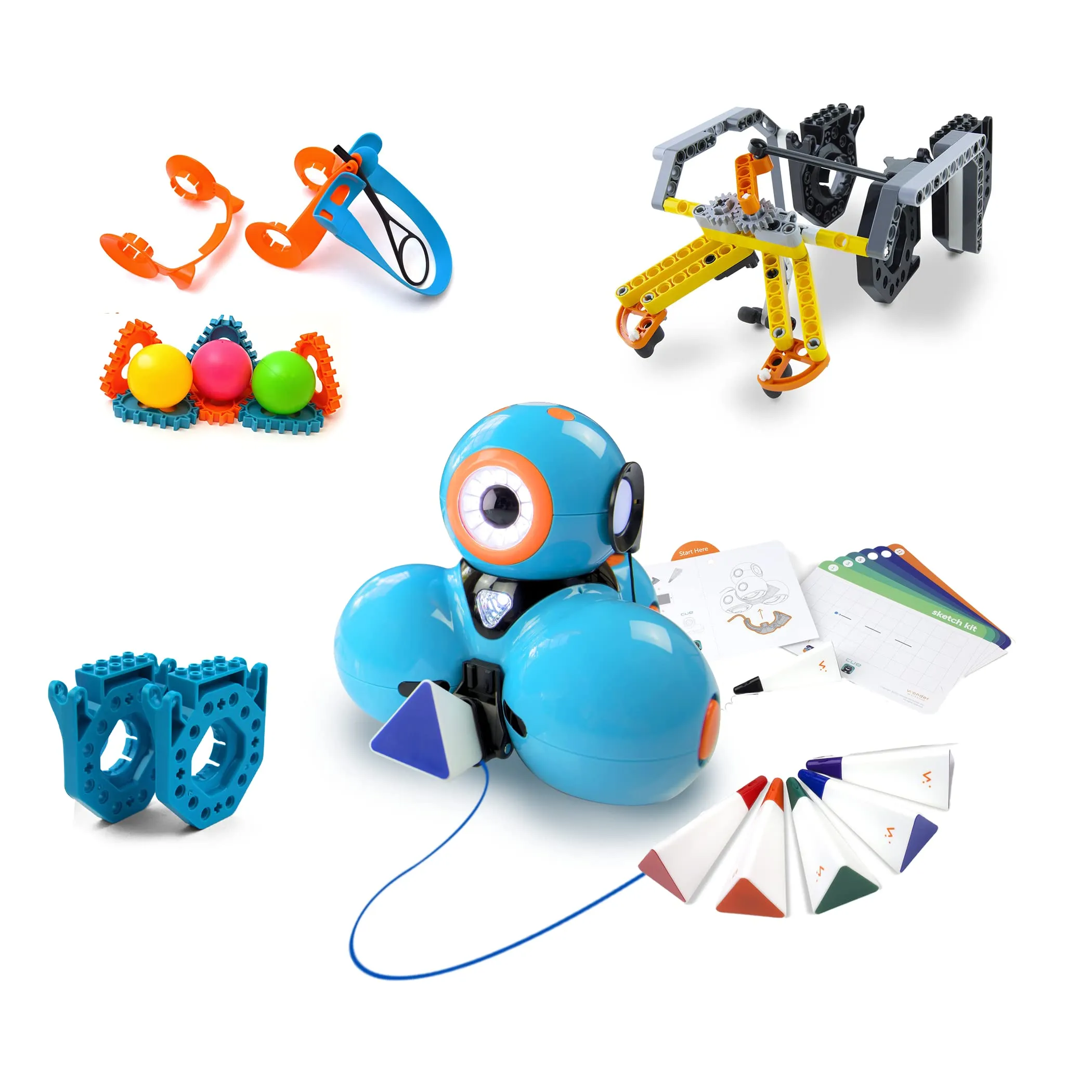 Wonder Workshop Dash Robot Wonder Pack – Coding Educational Bundle for Kids 6  – Free STEM Apps with Instructional Videos - Launcher Toy, Sketch Kit Drawing, Gripper Building