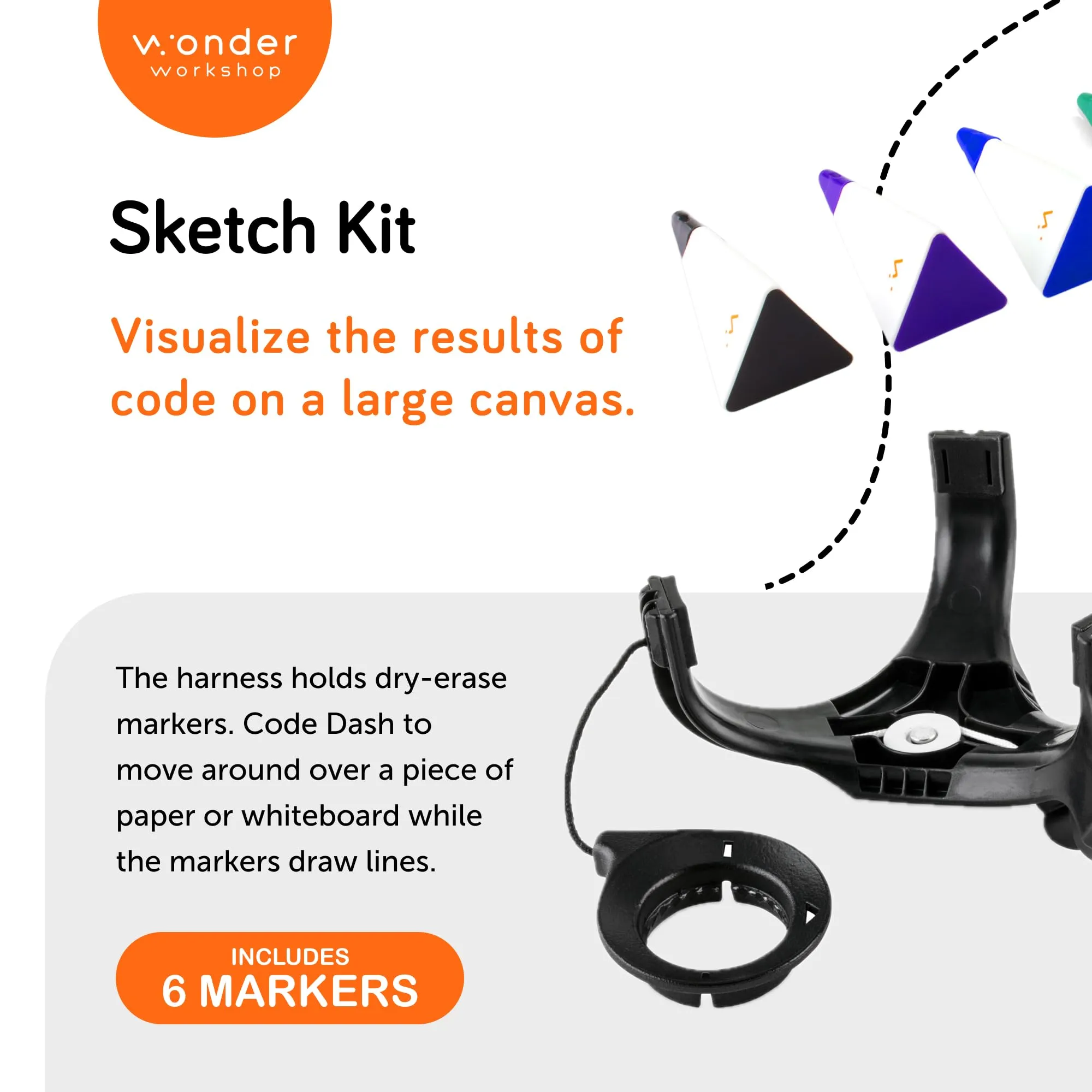 Wonder Workshop Dash Robot Wonder Pack – Coding Educational Bundle for Kids 6  – Free STEM Apps with Instructional Videos - Launcher Toy, Sketch Kit Drawing, Gripper Building