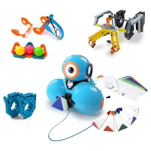 Wonder Workshop Dash Robot Wonder Pack – Coding Educational Bundle for Kids 6  – Free STEM Apps with Instructional Videos - Launcher Toy, Sketch Kit Drawing, Gripper Building