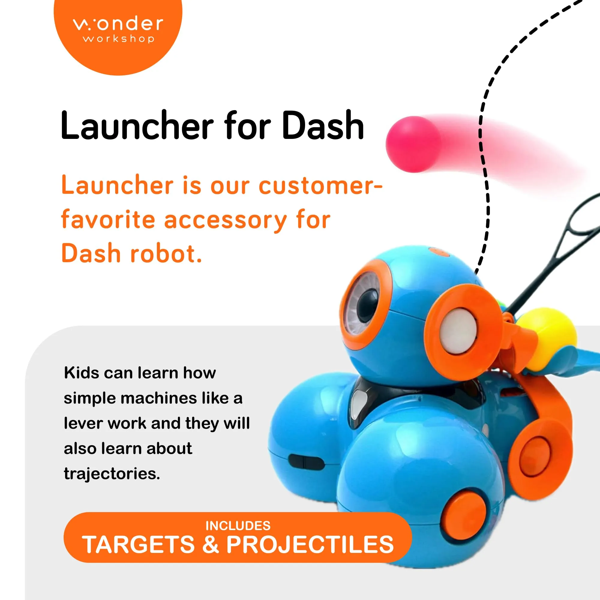 Wonder Workshop Dash Robot Wonder Pack – Coding Educational Bundle for Kids 6  – Free STEM Apps with Instructional Videos - Launcher Toy, Sketch Kit Drawing, Gripper Building