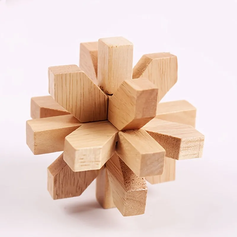 Wooden Kongming Lock 3D Brain Teaser Puzzle for Desktop Fun