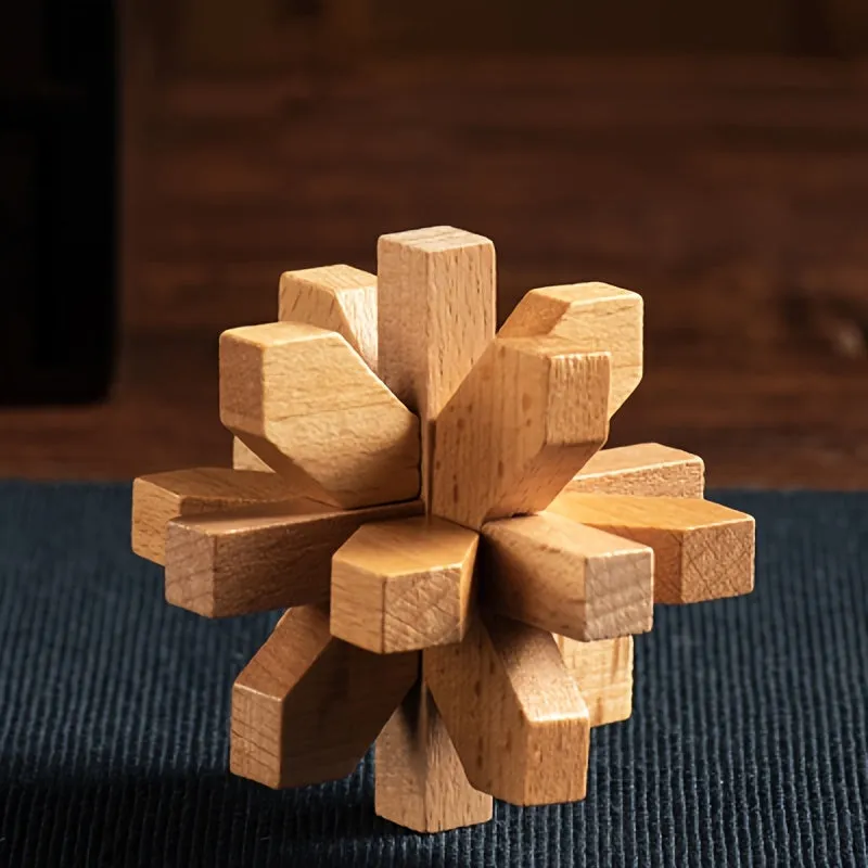 Wooden Kongming Lock 3D Brain Teaser Puzzle for Desktop Fun