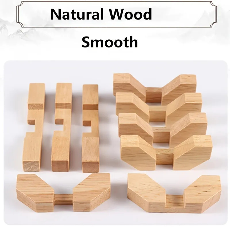 Wooden Kongming Lock 3D Brain Teaser Puzzle for Desktop Fun
