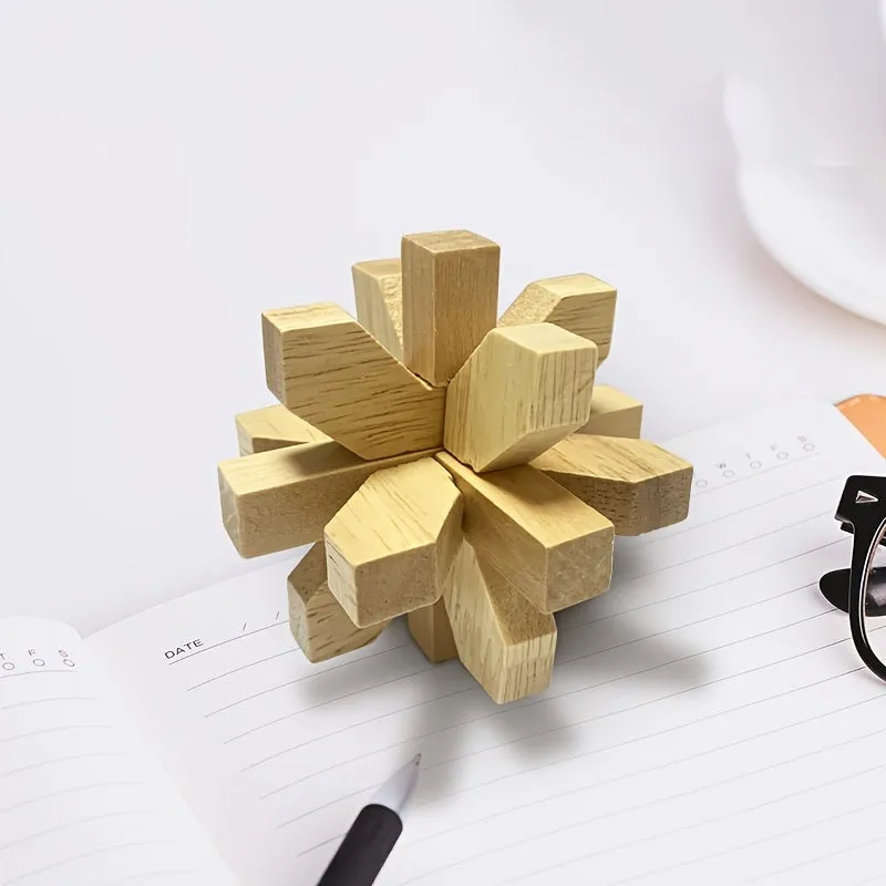 Wooden Kongming Lock 3D Brain Teaser Puzzle for Desktop Fun