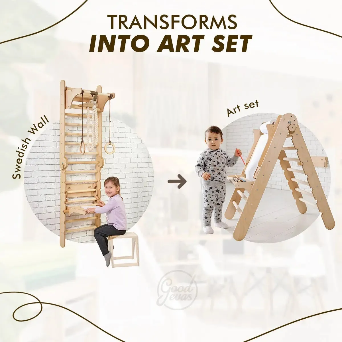 Wooden Swedish Wall / Climbing ladder for Children   Swing Set   Slide Board   Art Add-on